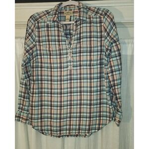 Blue Mountain Womens Plaid‎ Long Sleeve Top Medium Multicolor Cotton Rayon